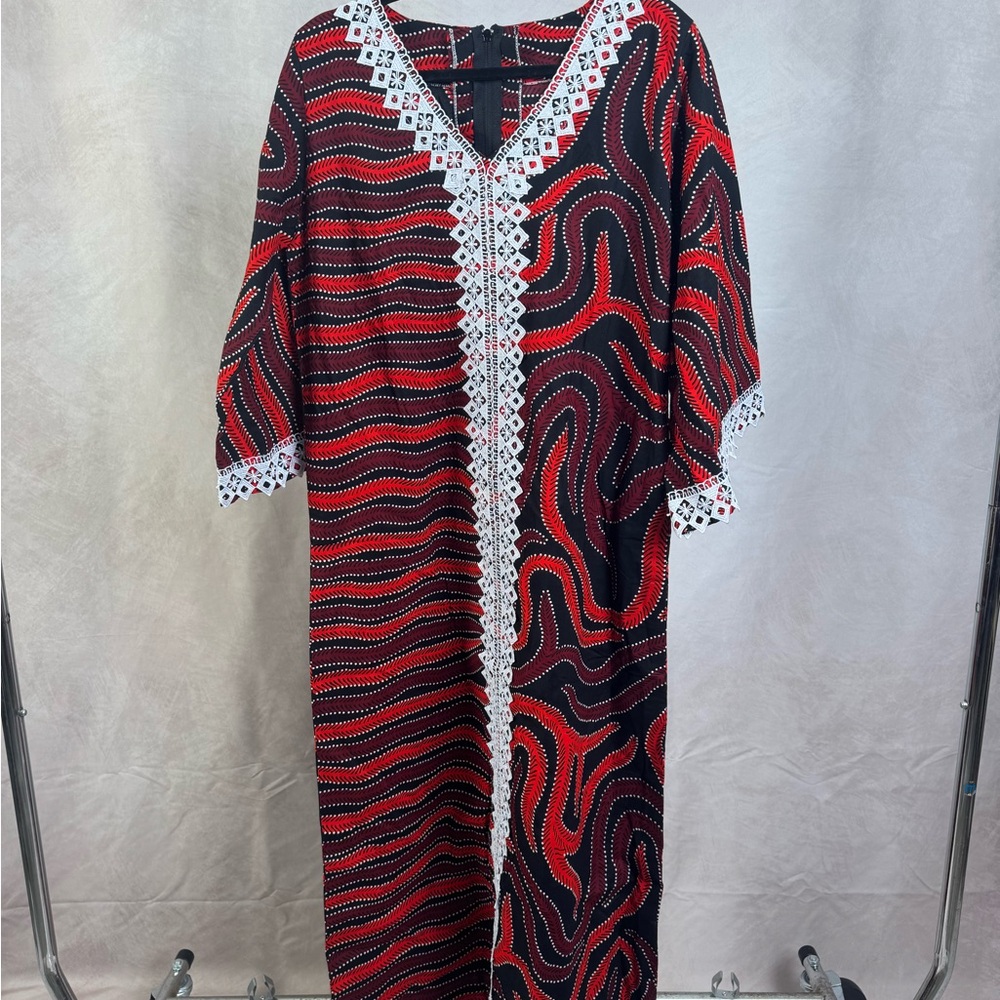 Red and Black Maxi Dress with Lace Trim